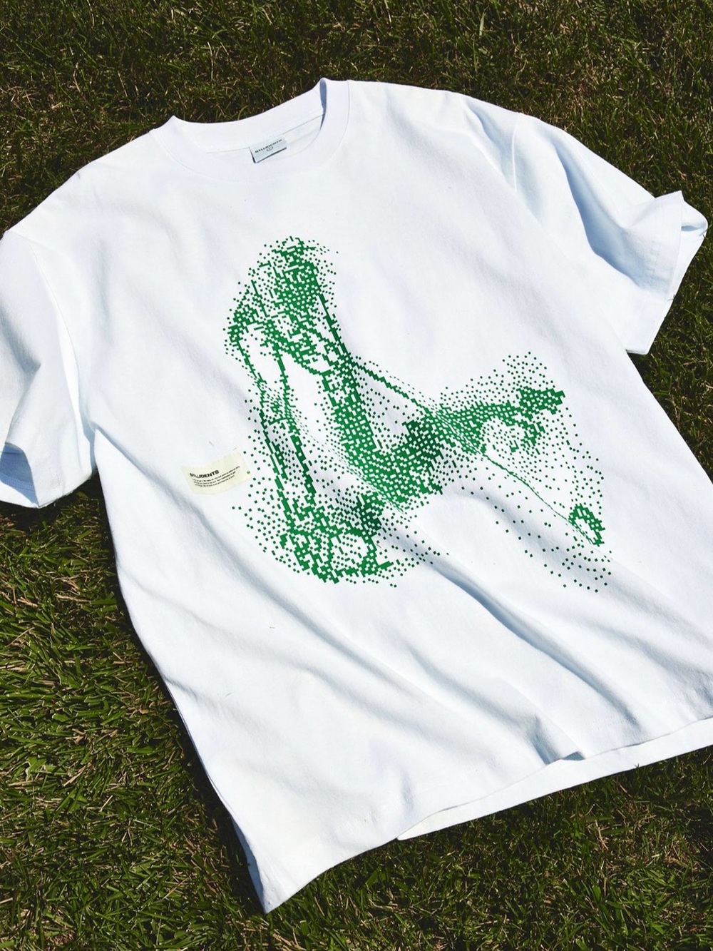 Men's White Short-Sleeve Tee with Green Dot Graphic